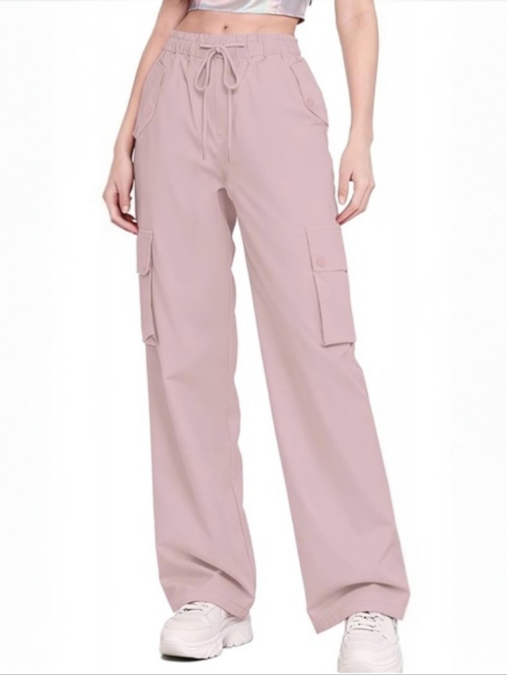 BETUSLINE Pink Women's Cargo Track Pants with Adjustable Ankle Cuff Size Large